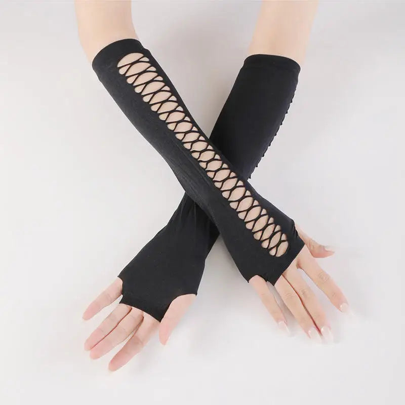 Fishnet Fingerless Gloves Elastic Mesh Long Arm Gloves Hollow Out Sun Protection Gloves for Party Cosplay Costume Accessory Peaceful Pleasures Health and Wellness