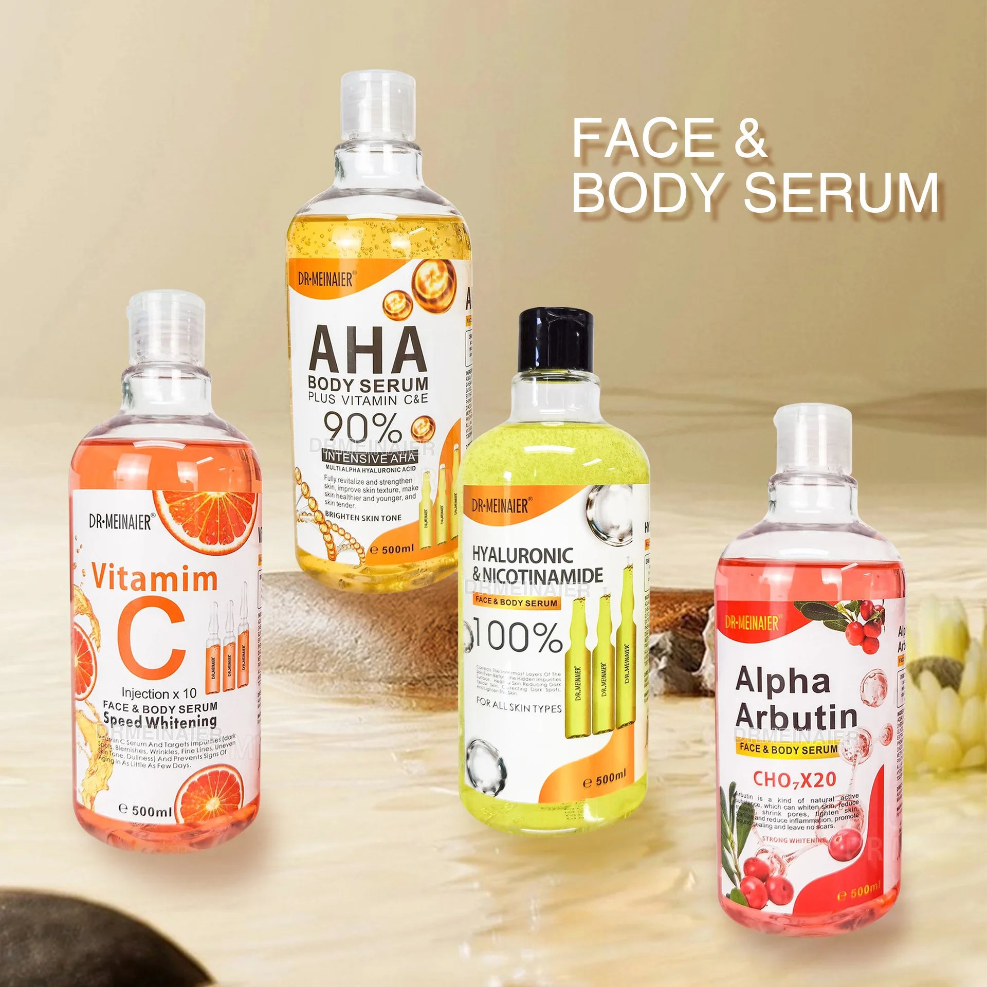 500ML Vitamin C AHA HYALURONIC& NICOTINAMIDE Face Serum Moisturizing Lightening Body Cream Peaceful Pleasures Health and Wellness