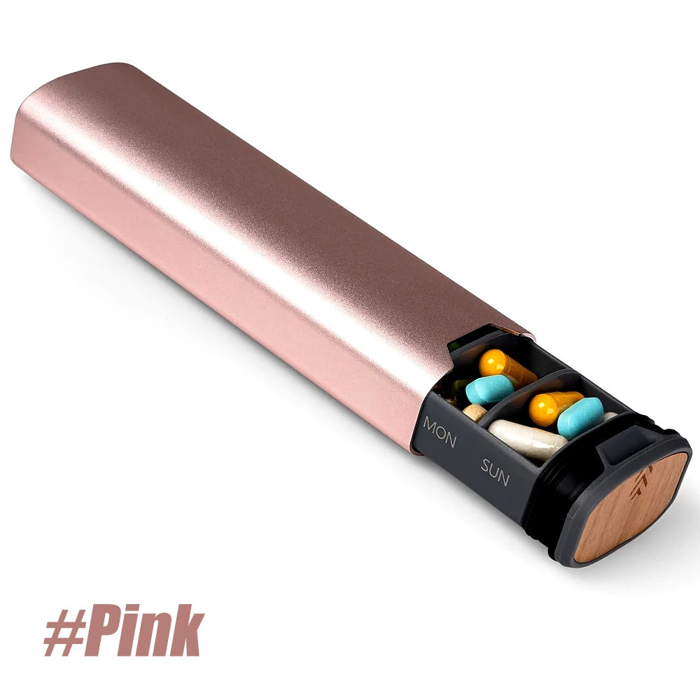 7 Day Weekly Pill Organizer - Premium Stylish Aluminum and Large Capacity Pill Box for Supplements, Pills, Vitamins and Medicine Peaceful Pleasures Health and Wellness Pink