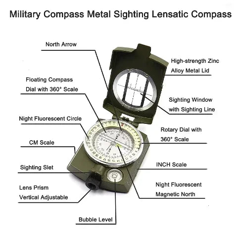 K4580 Military Compass | Multifunctional Outdoor Survival Tool Military Survival Compass Peaceful Pleasures Health and Wellness