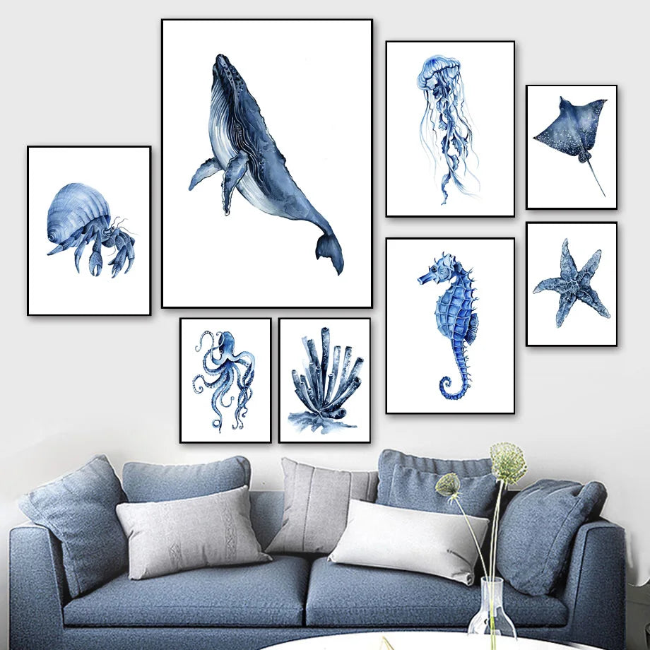 Ocean Animals Canvas Wall Art Print – Kids Room Decor