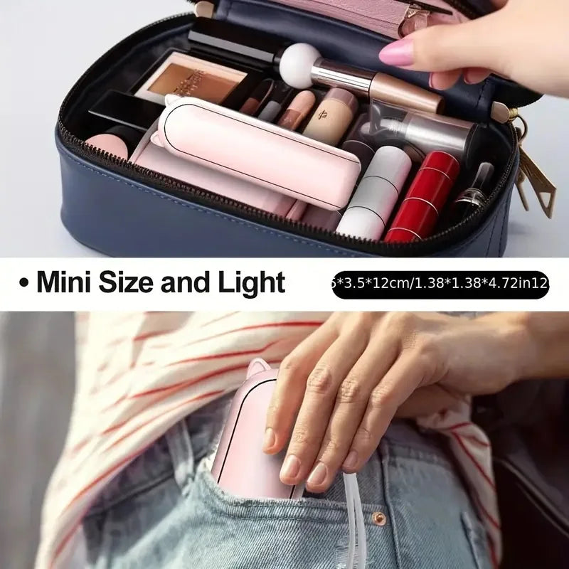 3-in-1 Foldable Mini Handheld Fan – USB Rechargeable Power Bank