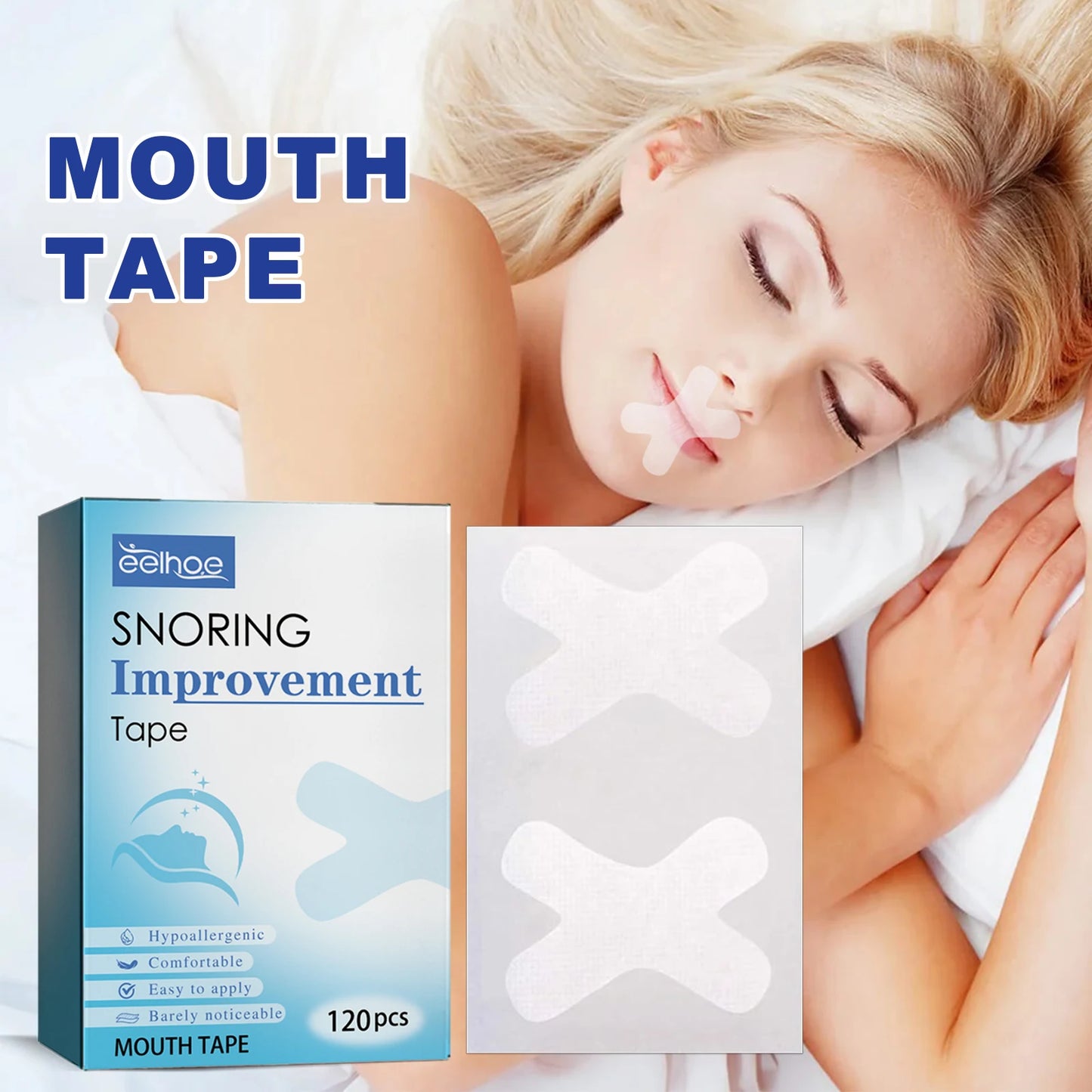 Eelhoe Anti-Snoring Mouth Tape 120pcs | Stop Snoring & Dry Mouth Anti-Snoring Mouth Tape Peaceful Pleasures Health and Wellness