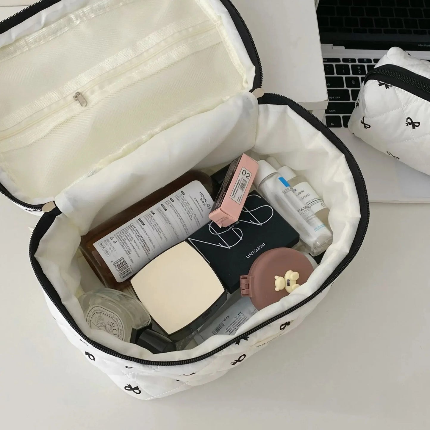 Floral Quilted Cosmetic Bag – Large Travel Makeup Organizer