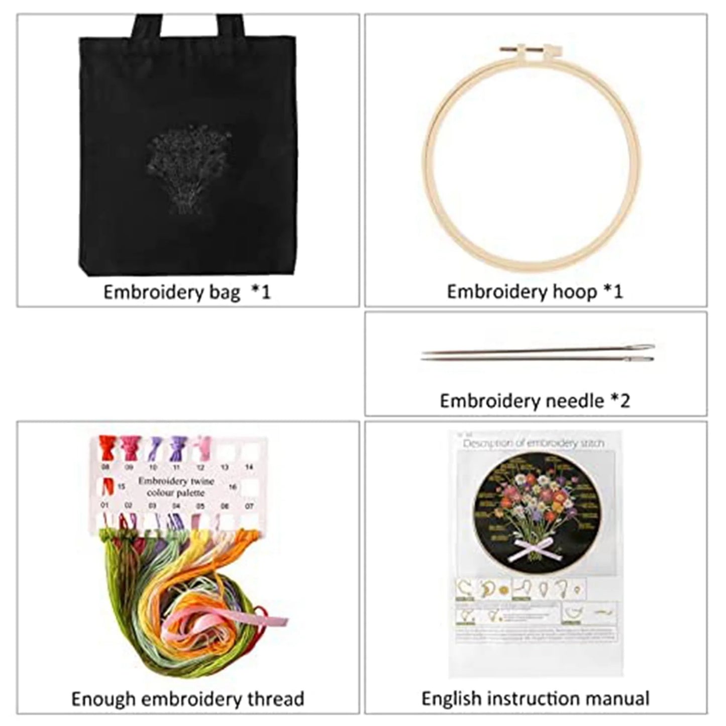 A36T-Embroidery Starter Kit For Beginners With 2 Canvas Tote Bag 2 Embroidery Hoop Thread And Needle-A Peaceful Pleasures Health and Wellness