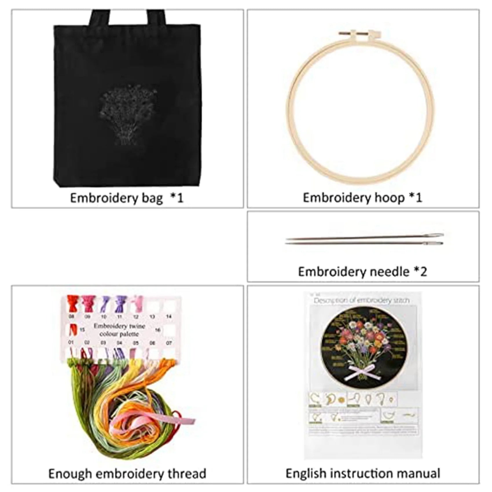 A36T-Embroidery Starter Kit For Beginners With 2 Canvas Tote Bag 2 Embroidery Hoop Thread And Needle-A Peaceful Pleasures Health and Wellness