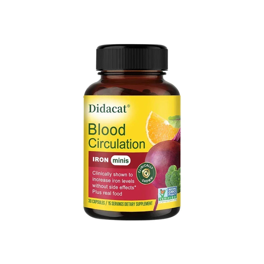 Blood Circulation - Iron Supplement - Iron with Vitamin C, Vitamin B12 and Folic Acid - Blood Health, 120 Capsules Peaceful Pleasures Health and Wellness 30 count-1 bottle
