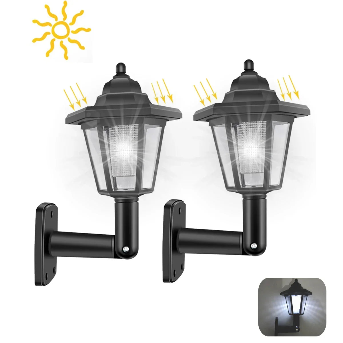 Retro Solar Hexagonal Wall Lantern – IP44 Waterproof Garden Light