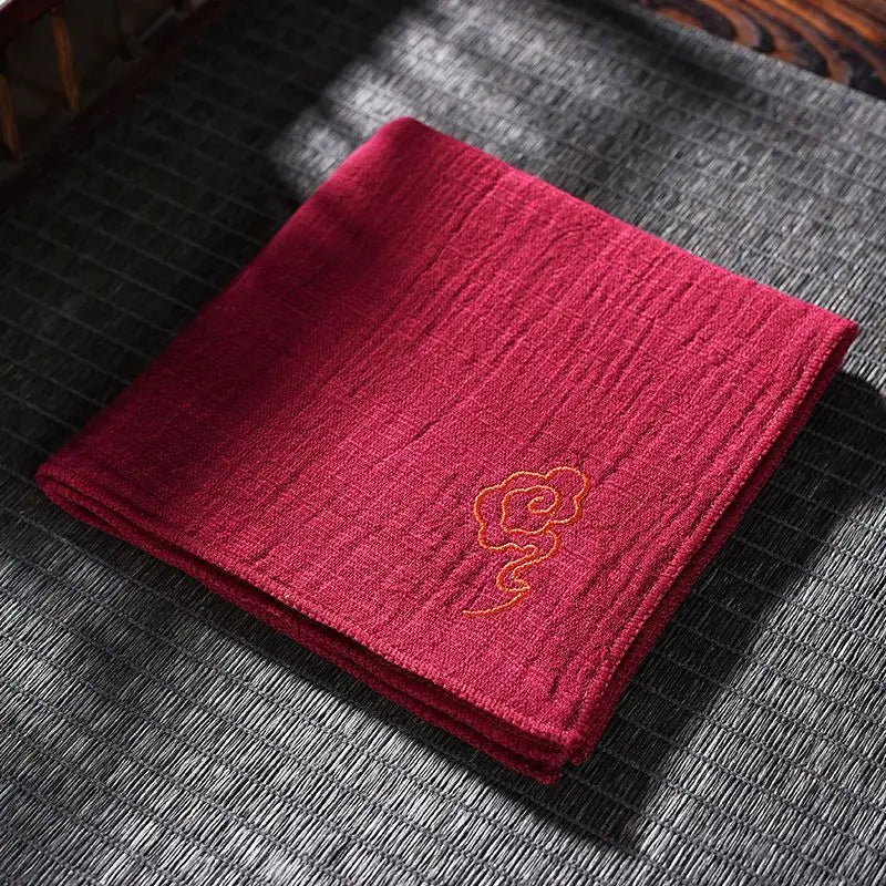 Cotton and linen absorbent tea towel high-end chinoiserie tea table rag thickened tea towel cloth tea set accessories Peaceful Pleasures Health and Wellness Red 26x26cm