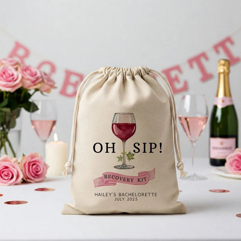 5-Pack "Oh Sip" Recovery Kit Drawstring Bags | Bachelorette Party Party Favor Bags Peaceful Pleasures Health and Wellness
