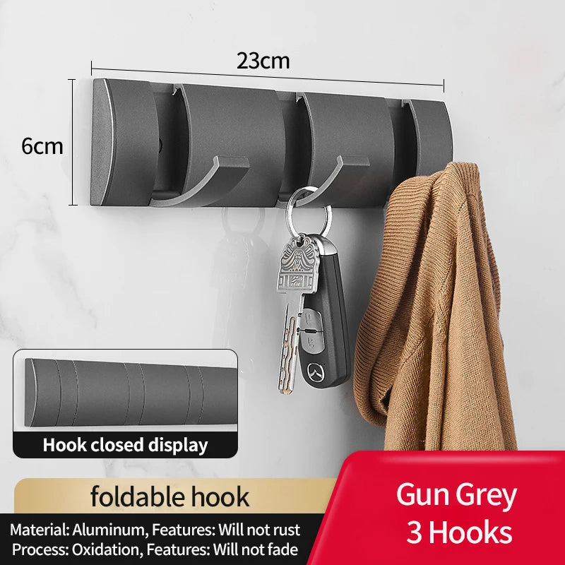 YUNJIEYA 6-Hook Folding Wall Hook Rack – Bathroom & Kitchen