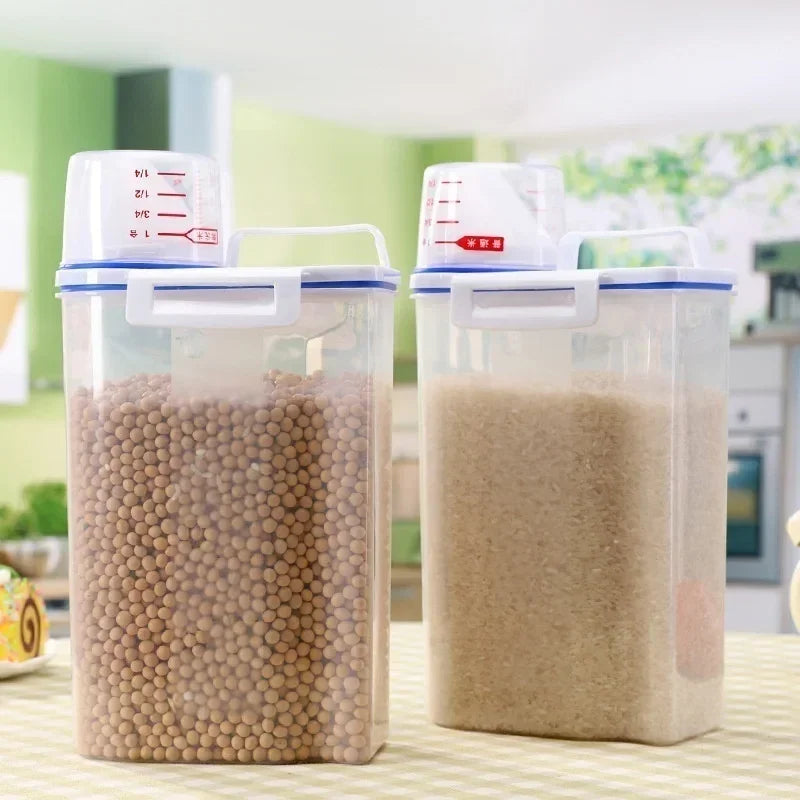 Kitchen cereals storage box Home Kitchen Transparent Plastic PP Food Container Rice and flour Storage Box With Measuring Cup Peaceful Pleasures Health and Wellness