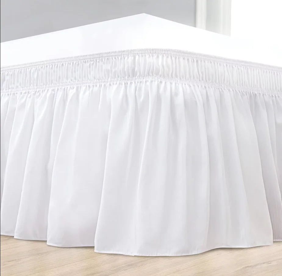 Wrap Around Dust Ruffle Bed Skirt - for Queen Size Beds with 14 in. Drop - Easy Fit Elastic Strap - Wrinkle Free, Machine Wash Peaceful Pleasures Health and Wellness White 99×190cm