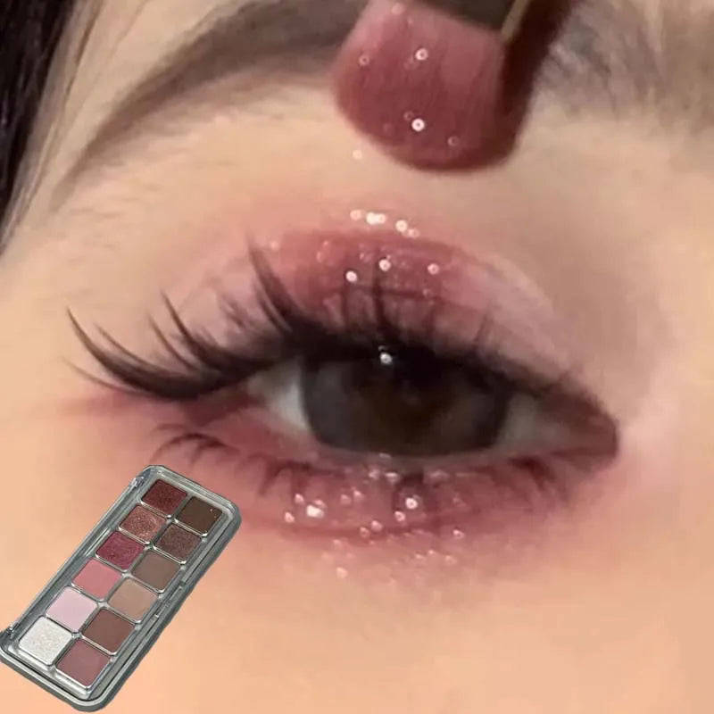 12-Color Glitter Matte Eyeshadow Palette – Rose Wine Brown Pink