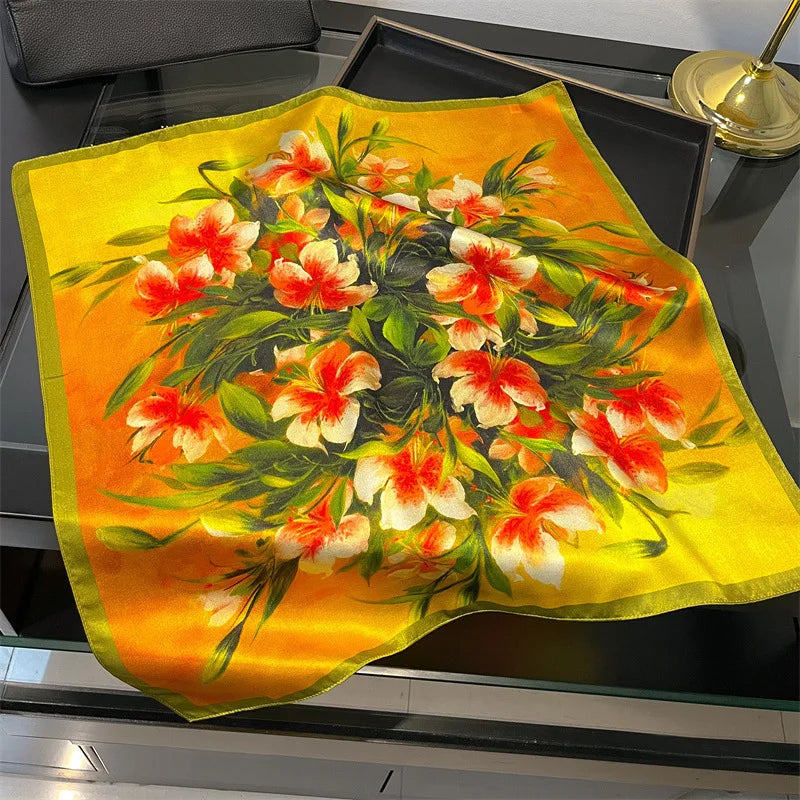 100% Mulberry Silk Lotus Floral Scarf – Women's Versatile Accessory