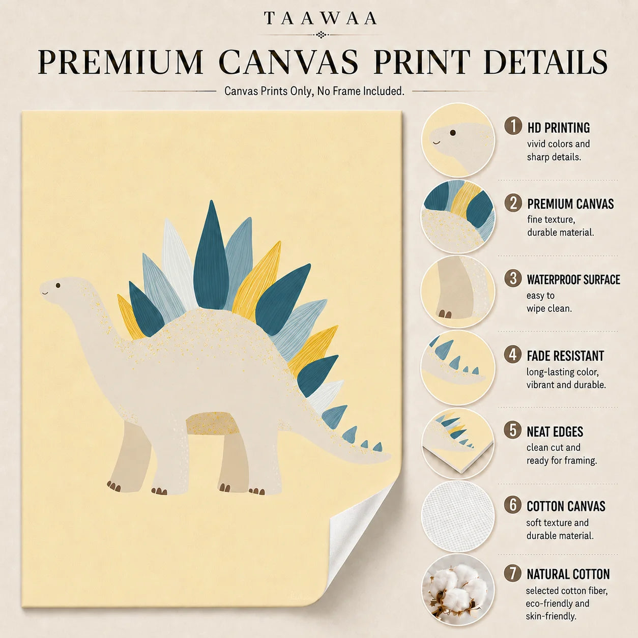 Cartoon Dinosaur Canvas Wall Art | Kids Nursery Poster Print Canvas Wall Art Peaceful Pleasures Health and Wellness