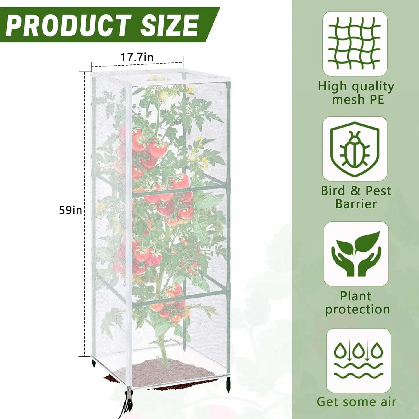 Tomato Netting 2 Pieces Square Vertical Mesh With Zipper Tomato Plant Covers For Vegetable Fruit Strawberry Blueberry Cucumber Peaceful Pleasures Health and Wellness
