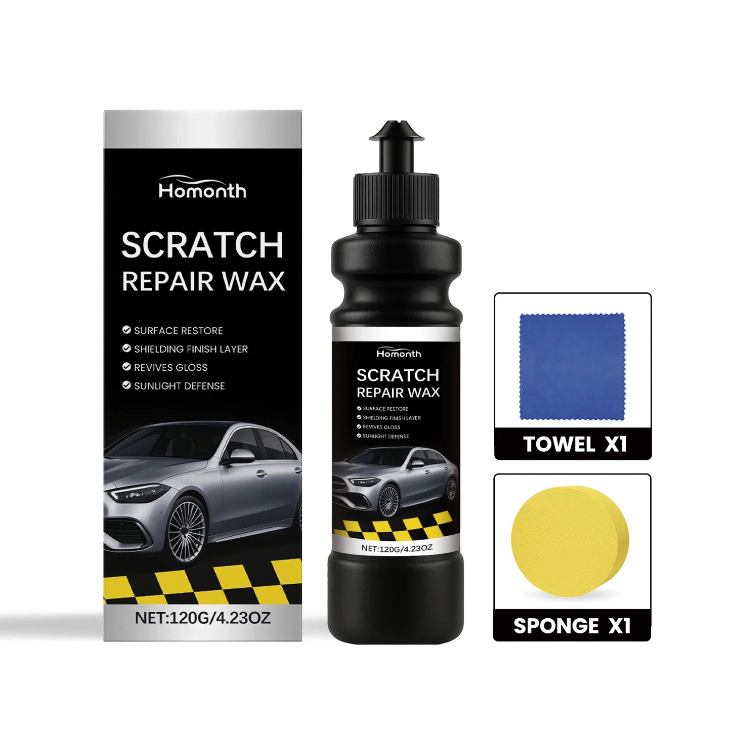 Homonth Car Scratch Repair Wax Kit – Polish, Buff & UV Protection