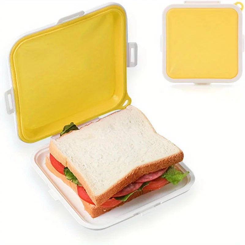 Sandwich Containers Silicone Sandwich Storage Box for Lunch, Travel - Snap-Off for Fruit, Salad, Snacks and Food Storage Peaceful Pleasures Health and Wellness Yellow 1 1