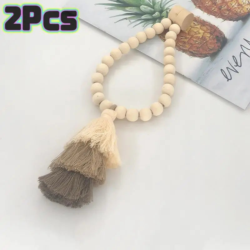 Bohemian Wooden Bead Curtain Tie Backs with Tassel & Magnet – 2Pcs Curtain Tie Backs Peaceful Pleasures Health and Wellness Coffee