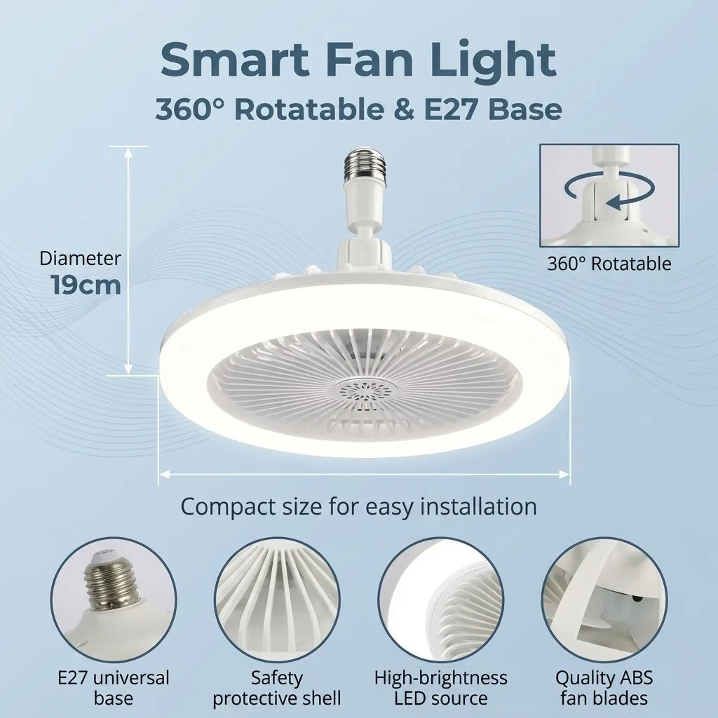 Modern Indoor 30W Ceiling Fan Lamp 360°Rotating with Remote Control E27 Living Room Bedroom Lighting LED Decorative Lights 2in1 Peaceful Pleasures Health and Wellness