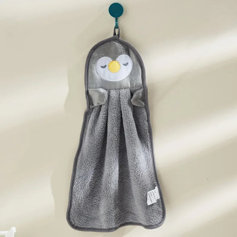 Cute Animal Kids Hand Towels – Soft Coral Fleece Duck & Penguin