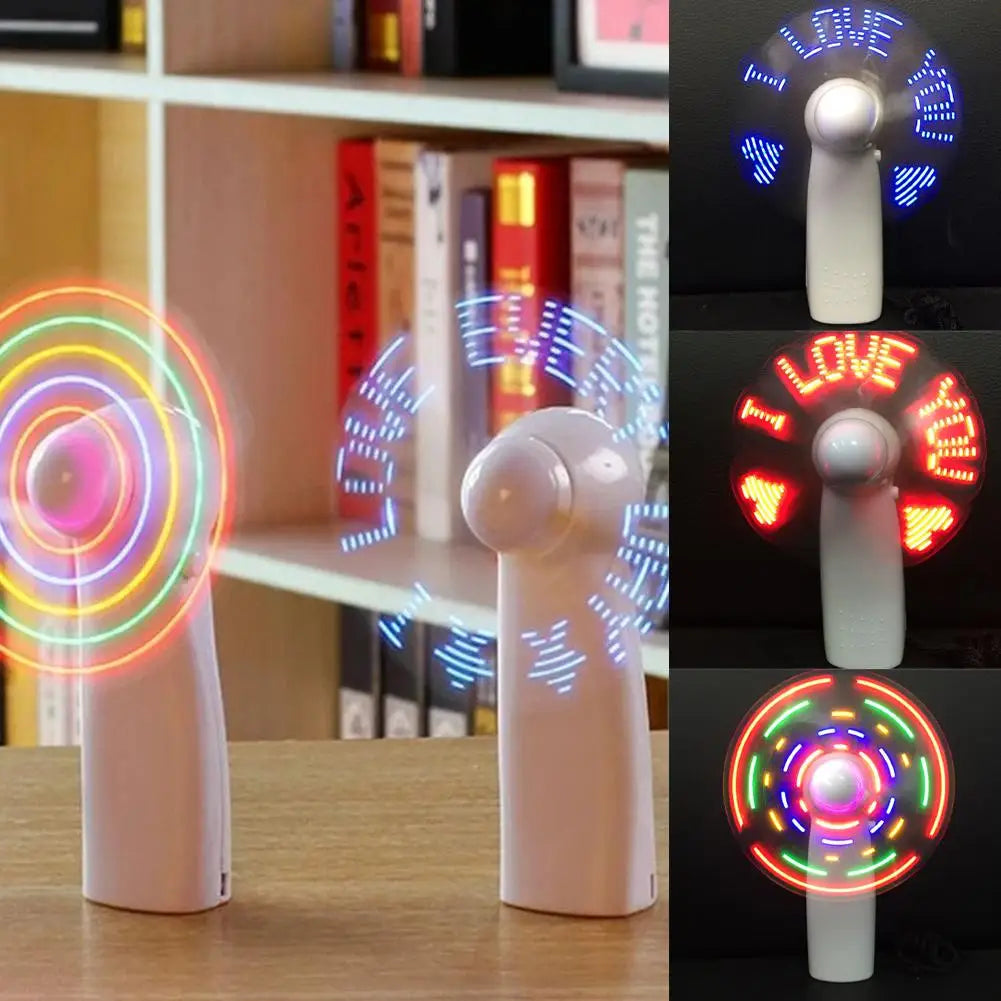 Mini LED Handheld Fan – 3 Speeds, Flashing Lights, Ultra Quiet