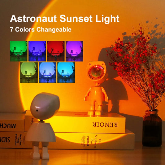 LED Astronaut Sunset Light Rainbow Color Projection Night Light USB Charging Touch Control for Bedroom and Game Room Decoration Peaceful Pleasures Health and Wellness 7 Colors Changeable