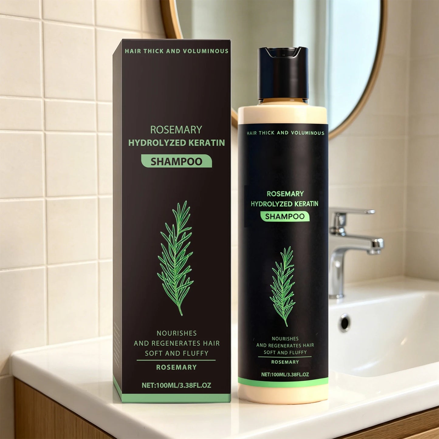 Rosemary Hydrolyzed Keratin Shampoo 100ml, Volumizing Thickening Cleanser Anti-Frizz Repair Nourishing Shampoo for Damaged Hair Peaceful Pleasures Health and Wellness