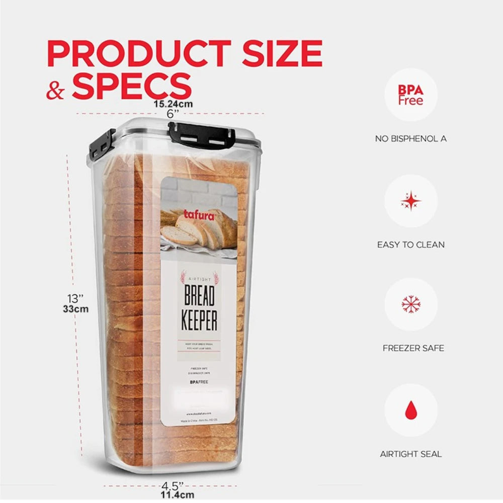 Clear Airtight Bread Box with Drawer Tray & Lid – Bread Loaf Storage Container