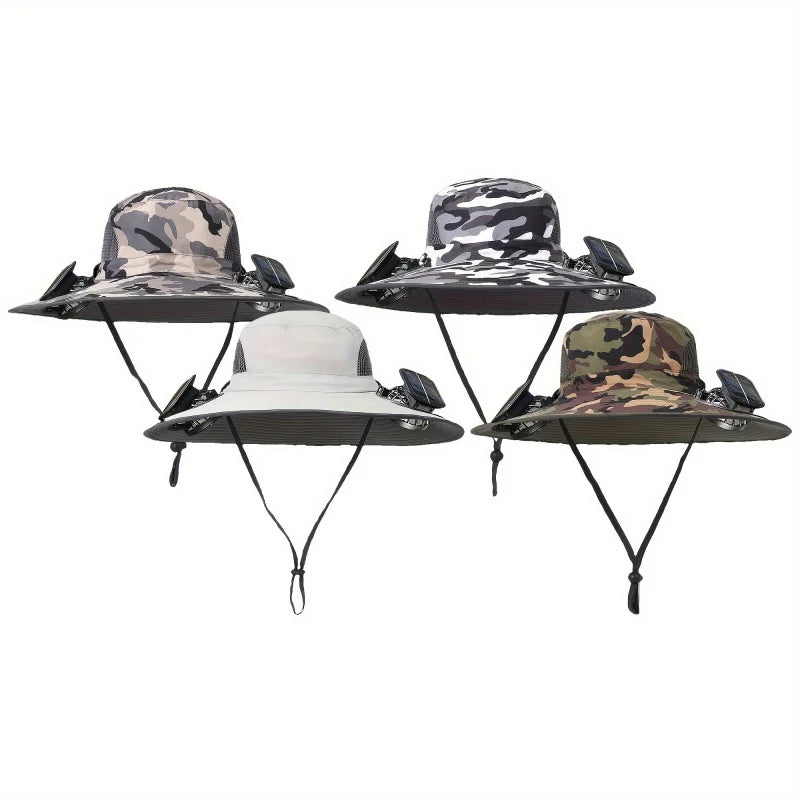 [Solar Fan Hat] Detachable Dual Fans Outdoor Solar-Powered Multifunctional Fan Hat - Adjustable Three-Speed Wind with USB Chargi Peaceful Pleasures Health and Wellness