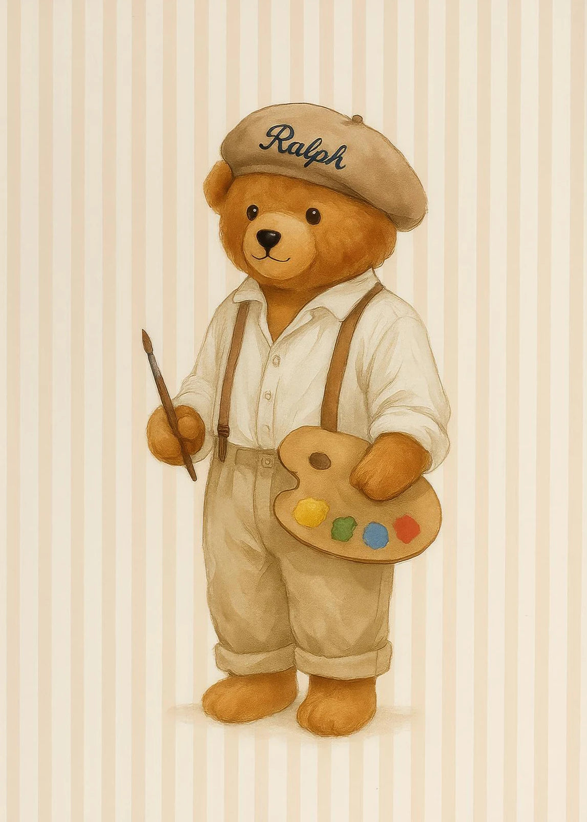 Skating Teddy Bear Playing Guitar Reading Blue Striped Poster Canvas Painting Print Wall Art Picture for Living Room Home Decor Peaceful Pleasures Health and Wellness 8 55x75cm