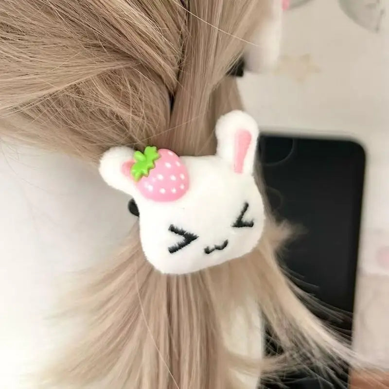 Strawberry Plush Bunny Hair Scrunchie | Elastic Ponytail Tie