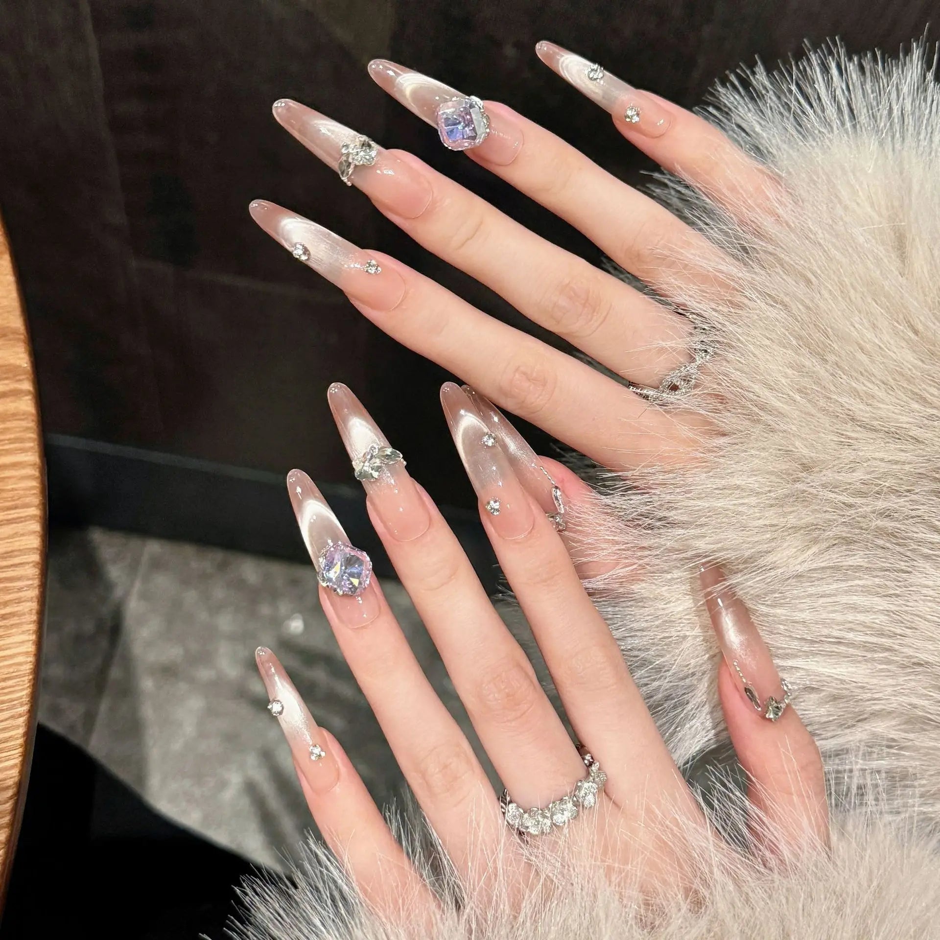 French Smile Cat Eyes Handmade Press on Nails Gradient Sparkling Diamond Decor Fake nails For Lady Bride Wearable False Nails Peaceful Pleasures Health and Wellness