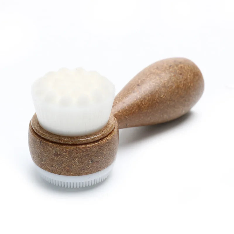 Double-Sided Exfoliating Facial Brush | Coconut Handle Facial Cleansing Brush Peaceful Pleasures Health and Wellness one size