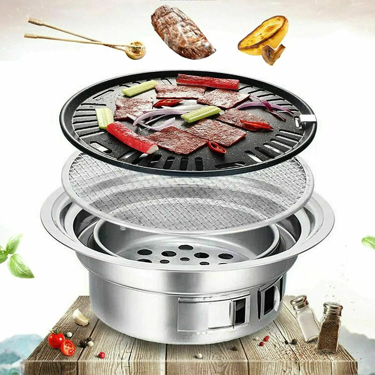 Korean Charcoal BBQ Grill | Stainless Steel Non-Stick Outdoor Charcoal BBQ Grill Peaceful Pleasures Health and Wellness