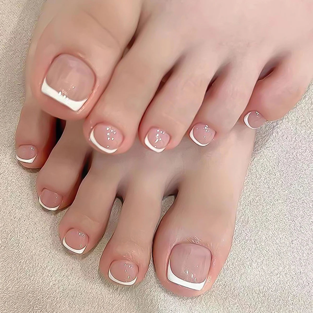 Charming French Tips Press On Nails 24pcs Gentle Pink Square Fake Toe Nails Wearable Nude False Nails Short Women Manicure Nails Peaceful Pleasures Health and Wellness style 4