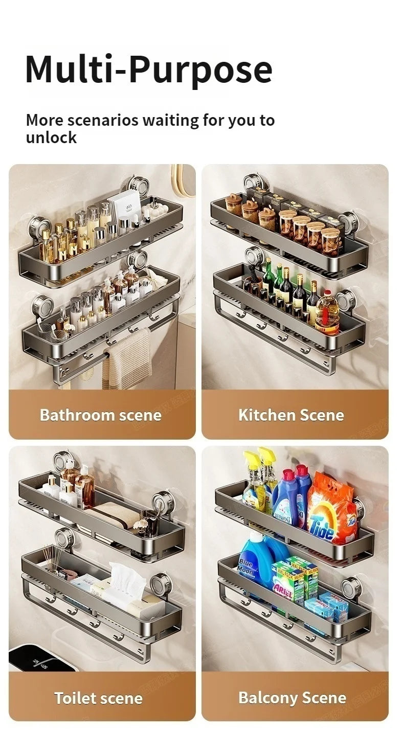 No-Drill Suction Cup Bathroom Shelf Wall Organizer Rack