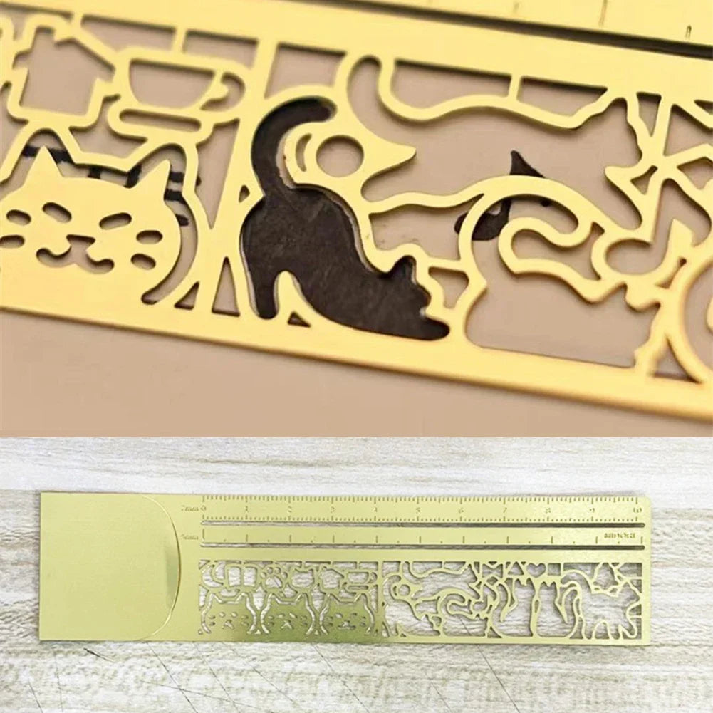 Cute Cat Hollow Metal Bookmark Ruler – Stencil & Journal Tool