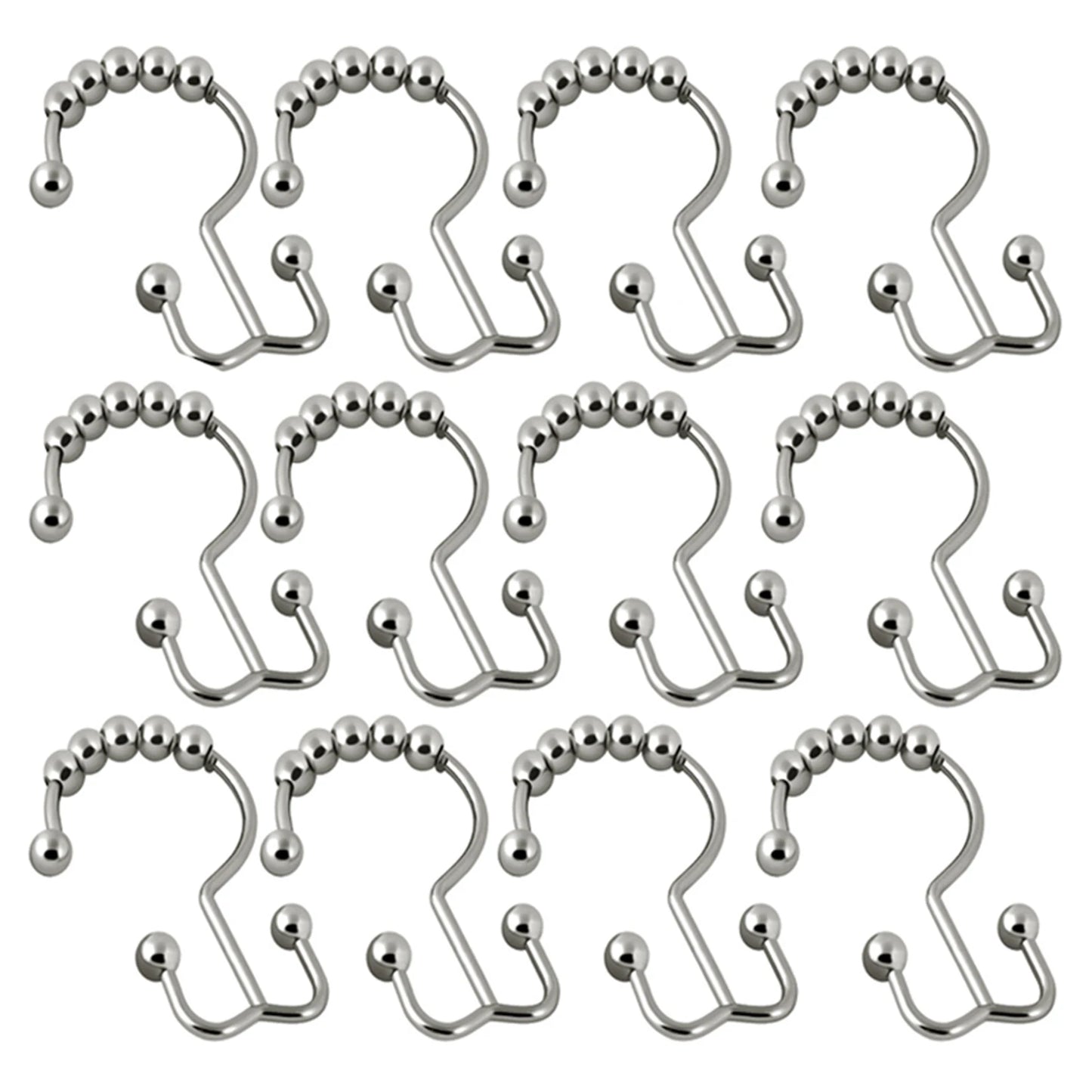 12pcs Metal Double Sided Shower Hooks Glides Rollers Multipurpose Rustproof Shower Curtain Rings For Shower Liner Curtain Rods Peaceful Pleasures Health and Wellness Nickel As Shown