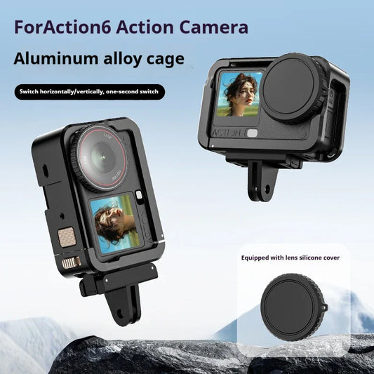 DJI Action 6 Aluminum Metal Cage | Cold Shoe Quick-Release Camera Cage Accessory Oasis Select