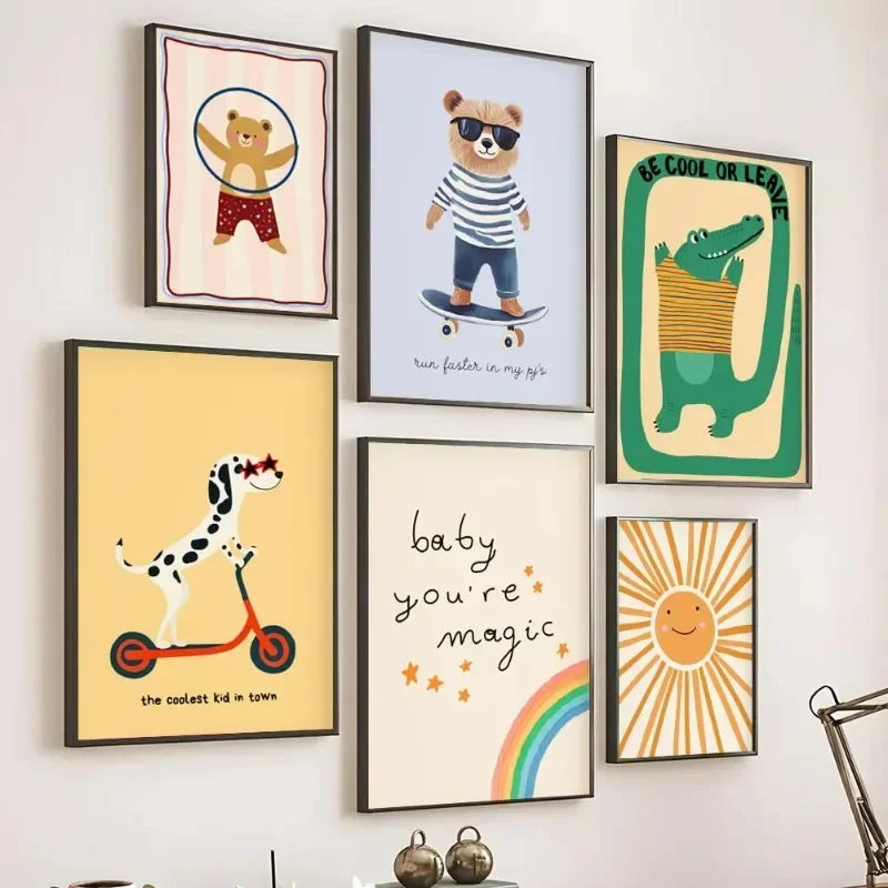 Animals Poster Prints Nordic Floral Bunnies Nursery Cool Bear Goose Wall Art Whimsical Rabbit Print for Kids Room Playroom Decor Peaceful Pleasures Health and Wellness