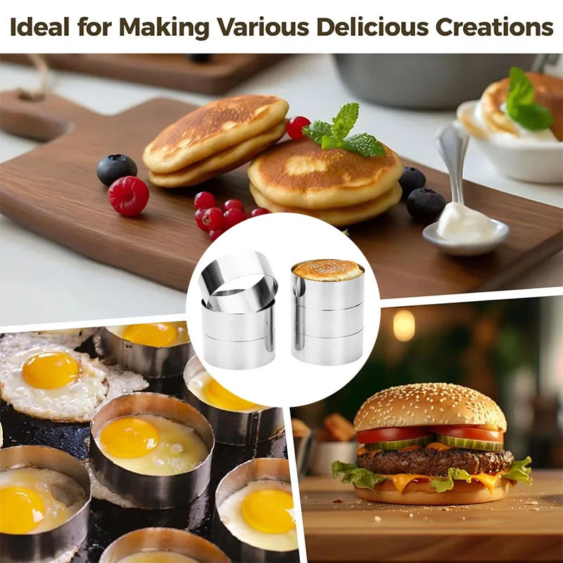6-Piece Stainless Steel Hamburger Bun Rings | Baking Molds
