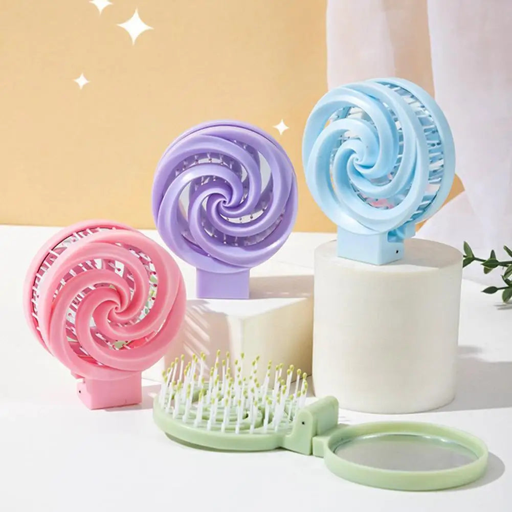 Mini Pocket Mirror Folding Comb Girl Women Portable Round Pocket Small Travel Massage Hair Brush with Mirror Styling Accessories Peaceful Pleasures Health and Wellness