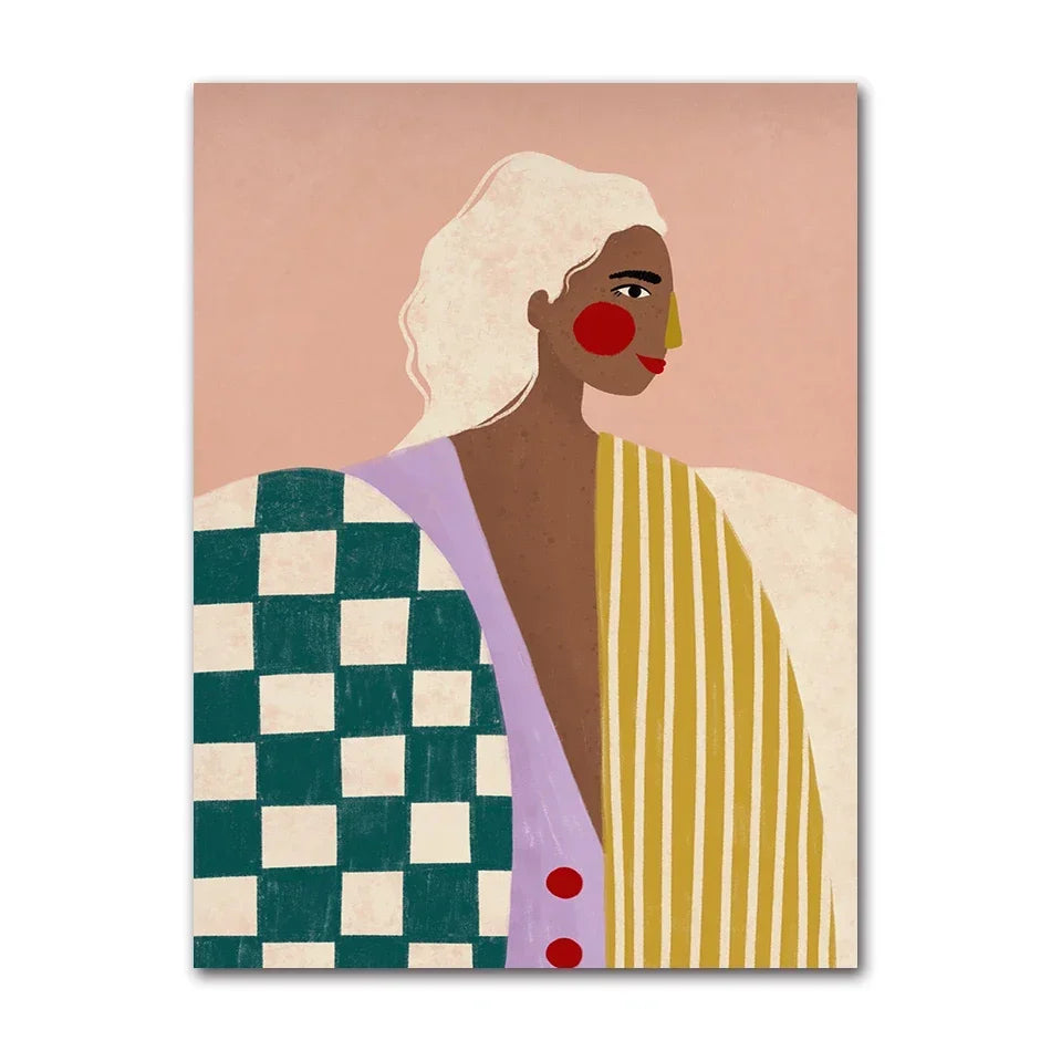 1Pc Frameless Whimsical Colourful Art Vibrant Woman Portrait Minimalist Wall Art Canvas Painting Posters for Living Room Mode Peaceful Pleasures Health and Wellness 9 20x30cm Unframed