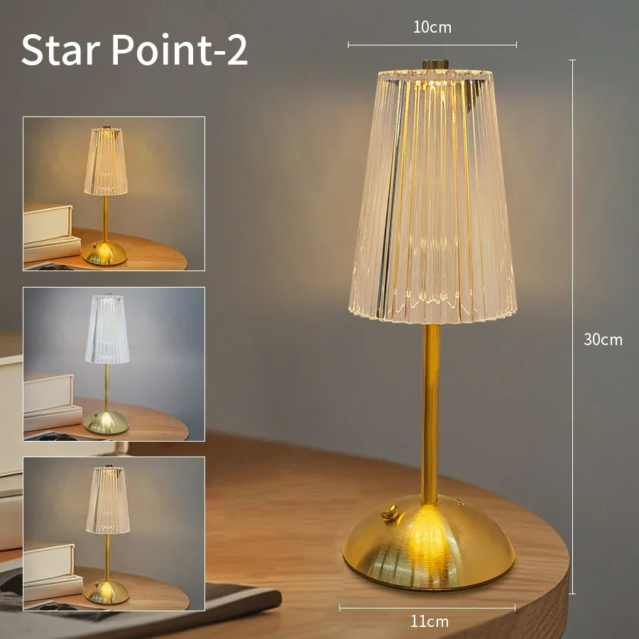 Rechargeable Crystal LED Table Lamp – 3-Color Dimmable Touch