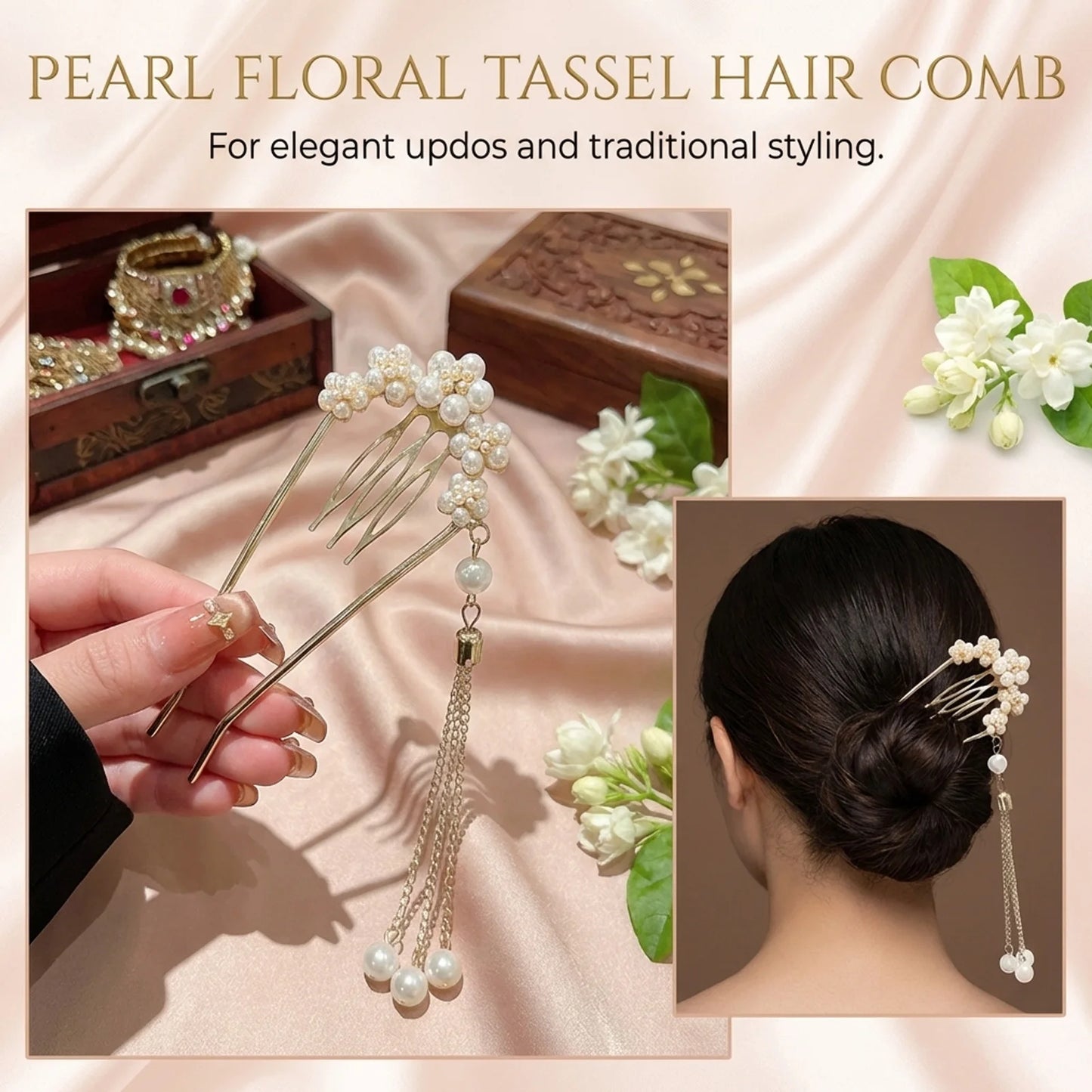 Pearl Fringe U-Shaped Hairpin For Women Elegant Alloy Design With Imitation Pearl Peaceful Pleasures Health and Wellness