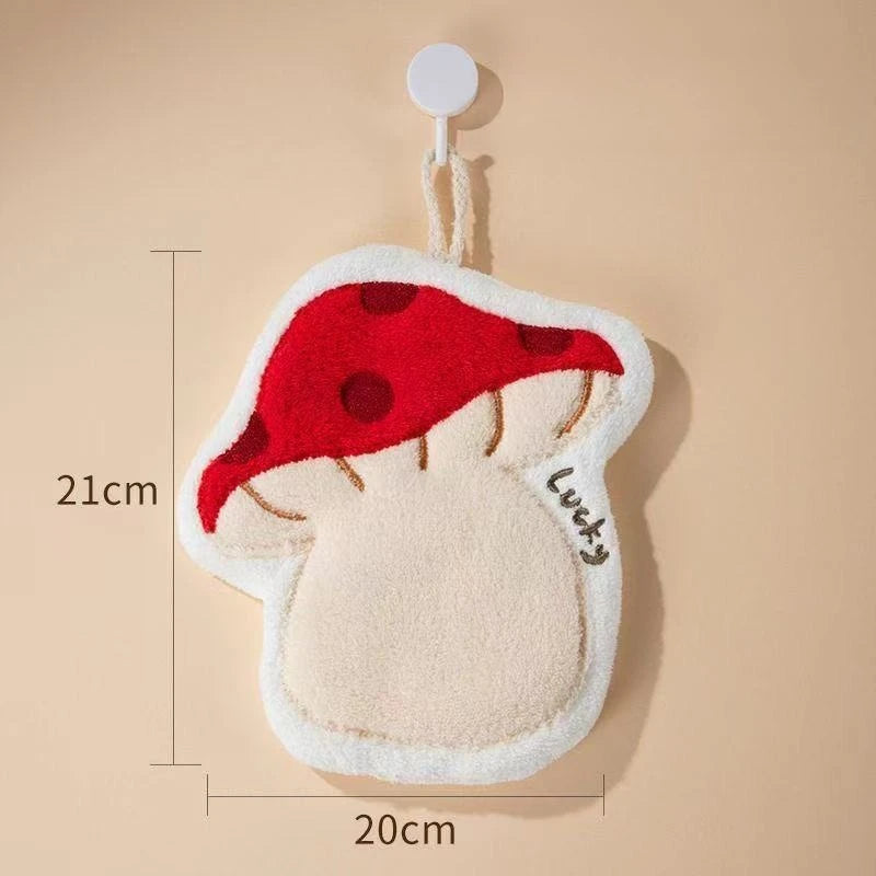 Kawai Hand Towel Absorbent Kitchen Towel Hand Cloth Bathroom Hand Cloth Cartoon Hand Towels Convenient Hanging Towel for Hand Peaceful Pleasures Health and Wellness Mushroom