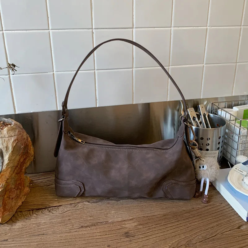 New Versatile Vintage Niche Texture Armpit Bag New Autumn Women Motorcycle Bag Minimalist Shoulder Bags Casual Commuter Handbag Peaceful Pleasures Health and Wellness Coffee No pendant