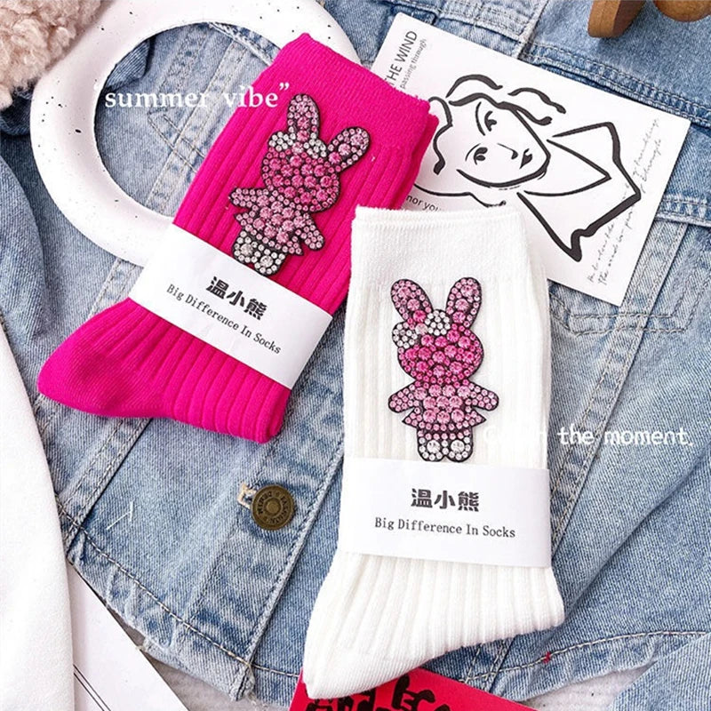 Diamond Cartoon Rabbit Decorative Socks, Fashionable Diamond Sparkling Women's Socks, Comfortable And Breathable Christmas Socks Peaceful Pleasures Health and Wellness